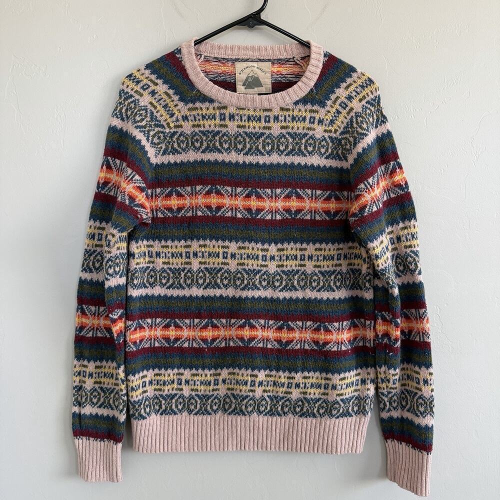 O'Hanlon Mills Woman’s Wool Blend Fair Isle Sweater Size S Pink Nordic Cozy